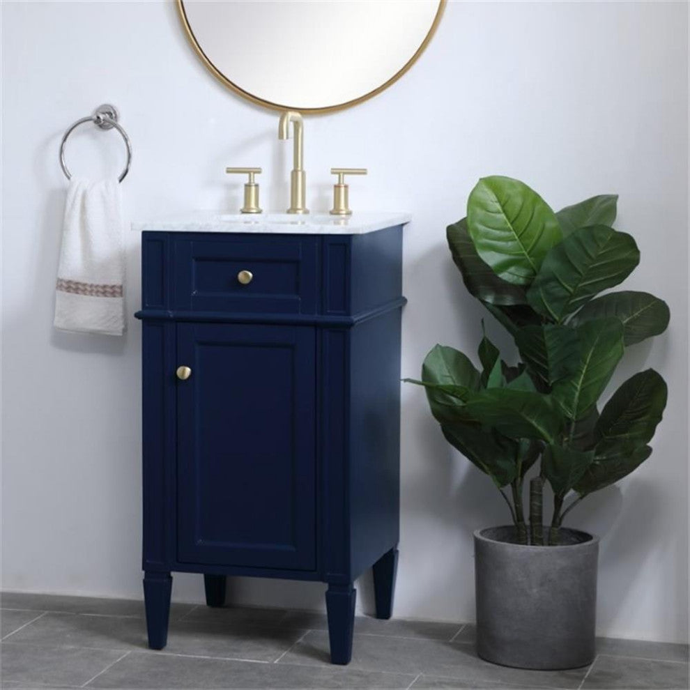 Elegant Decor Williams 18" Single Marble Top Bathroom Vanity in Blue