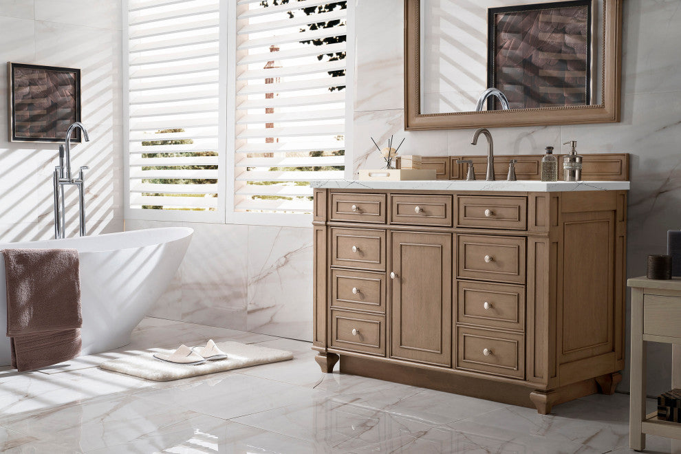 Bristol 48" Single Vanity Whitewashed Walnut, Ethereal Noctis Quartz