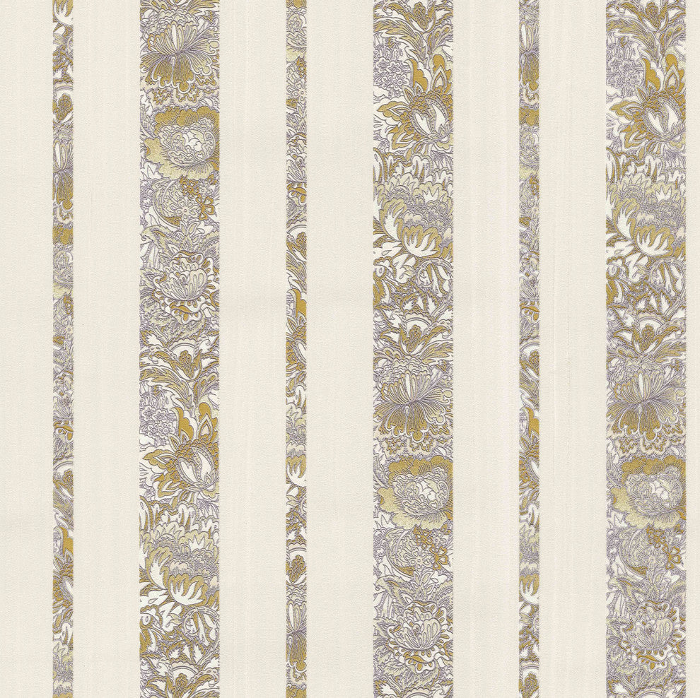 Certosa Lavender Floral Stripe Wallpaper Bolt