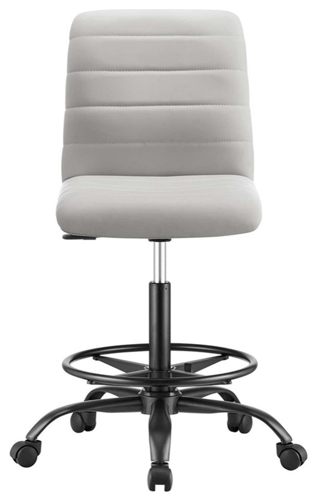 Modway Ripple Vegan Leather Armless Drafting Chair in Black/Light Gray