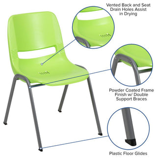 HERCULES Series 880 lb. Capacity Green Ergonomic Shell Stack Chair with Gray...