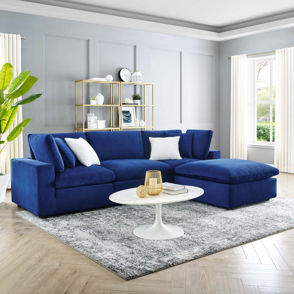 Sectional Sofa Set, Velvet, Blue Navy, Modern, Living Lounge Hotel Hospitality