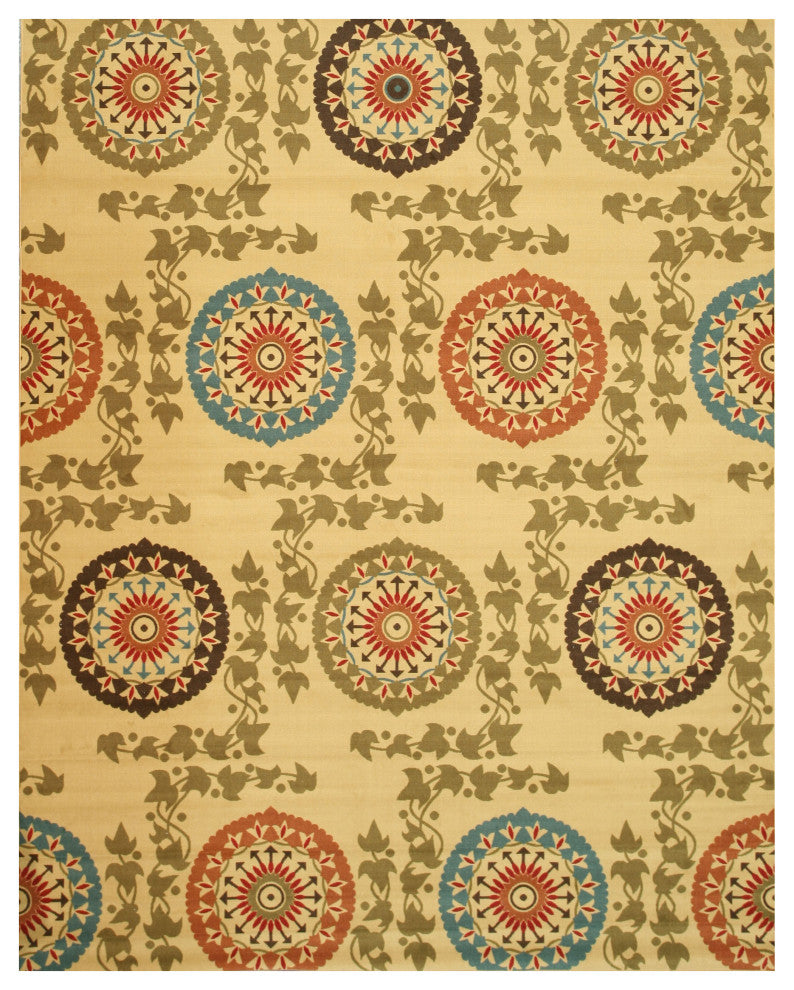 Ivory Transitional Floral Mandana Area Rug