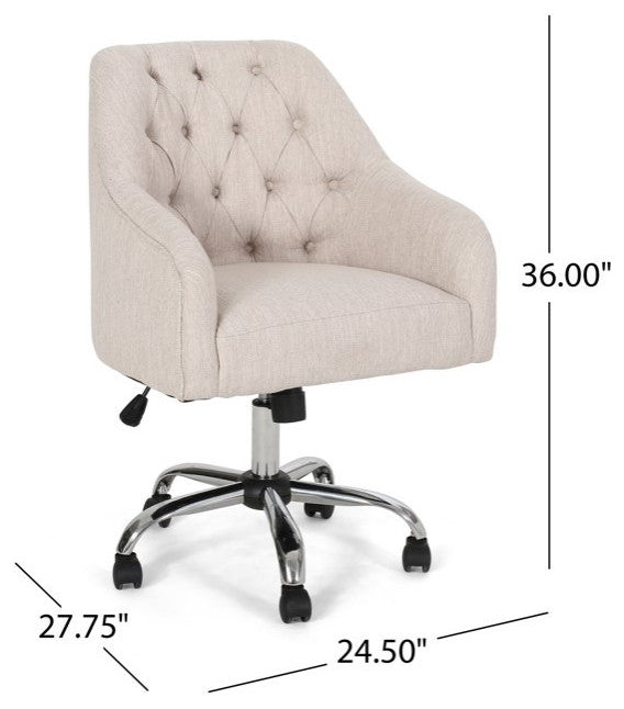 Swiveling Office Chair, Padded Seat & Barrel Backrest With Button Tufting, Beige