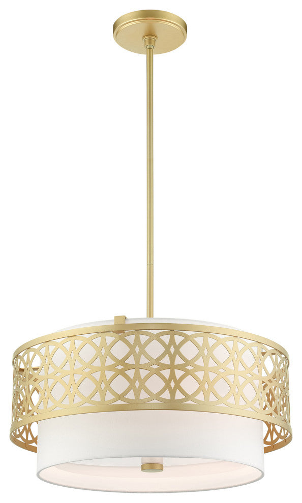 Soft Gold Fretwork, Ornamental, Transitional, Sophisticated Pendant Chandelier