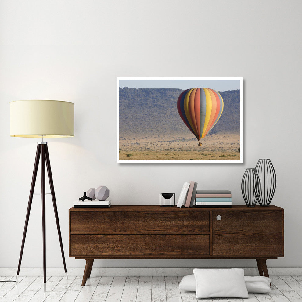 "Hot air balloon over savanna, Masai Mara Triangle, Kenya" Paper Art, 50"x34"