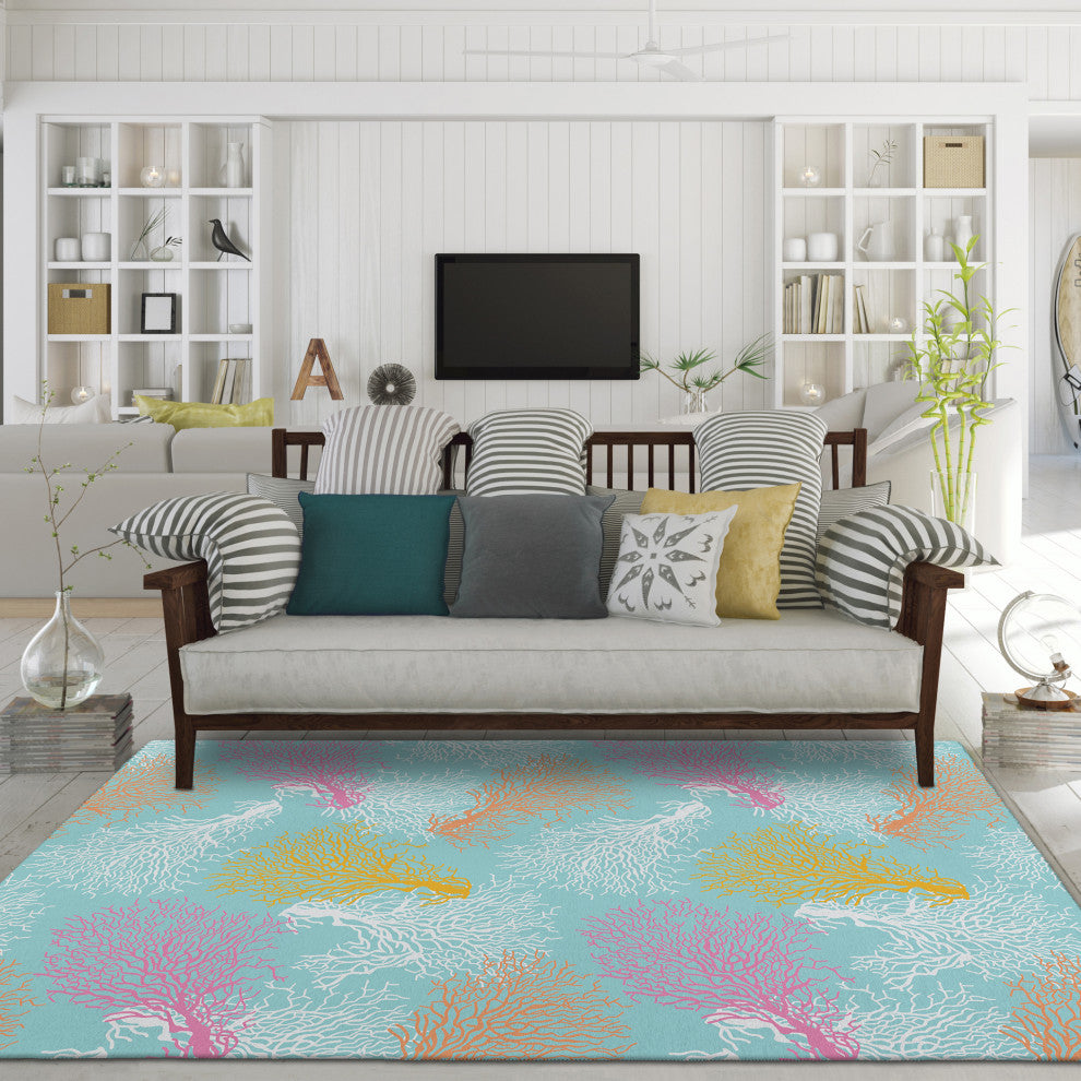 Indoor/Outdoor Seabreeze SZ3 Teal Machine Washable 3' x 5' Rug