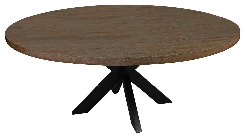 Redondo 72" Round Dining Table With Mango Wood Top and Iron Legs