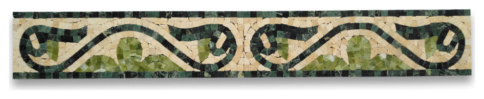 Marble Mosaic Border Listello Insert Tile Carina Green 4x13.8 Polished, 1 piece