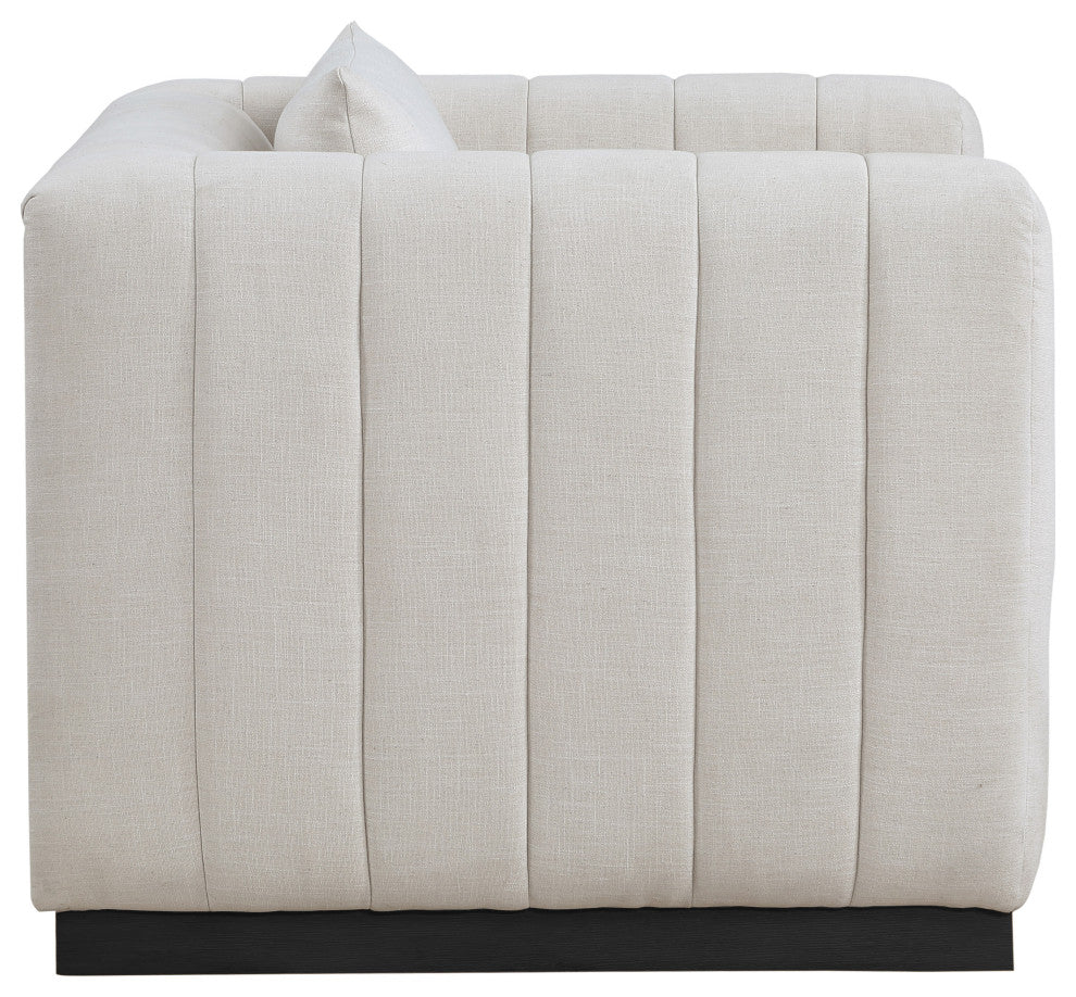 Lucia Beige Linen Textured Fabric Chair, Beige, Chair