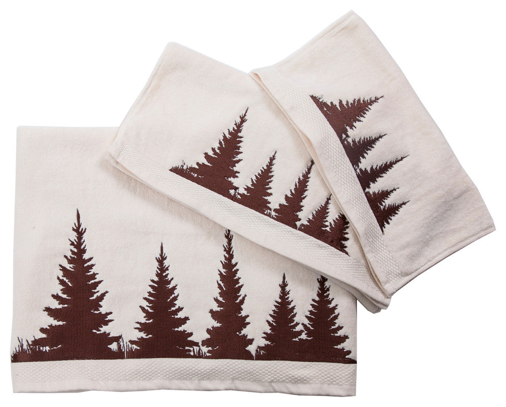 3-Piece Embroidered Clearwater Pines Towel Set, Cream