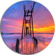 Discarded Wooden Bridge At Sunset, Seascape Round Metal Wall Art, 11"