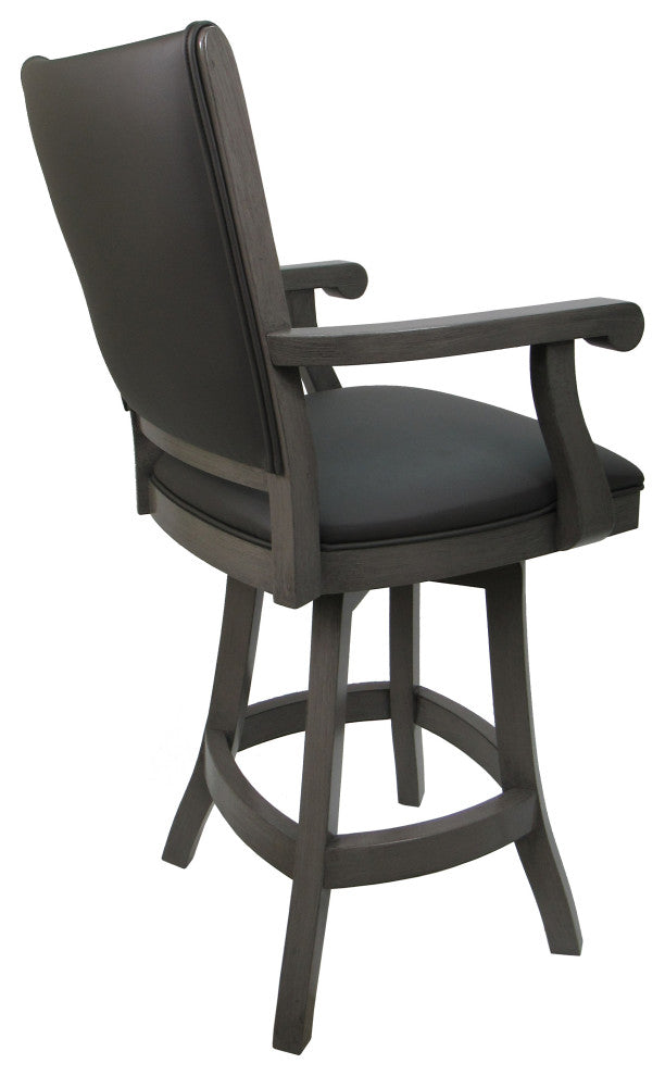 Swivel Coco Wood Stool, Gray Vinyl, Gray, 30"
