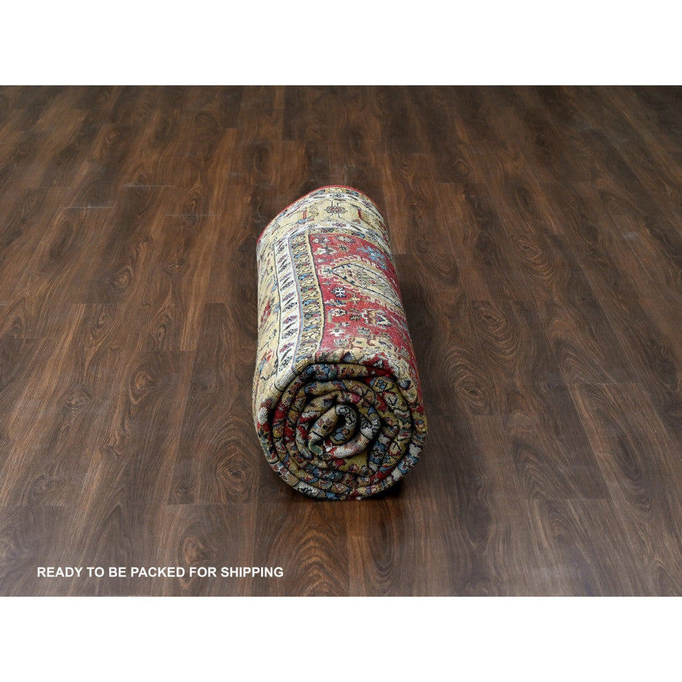 Auburn Red Hand Knotted Pure Wool Karajeh Design Oriental Rug, 9'3"x11'11"