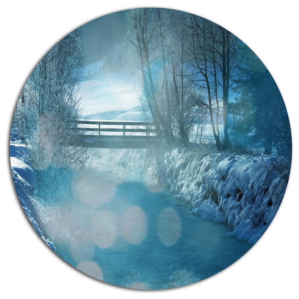 Beautiful Winter River View, Landscape Round Metal Wall Art, 11"