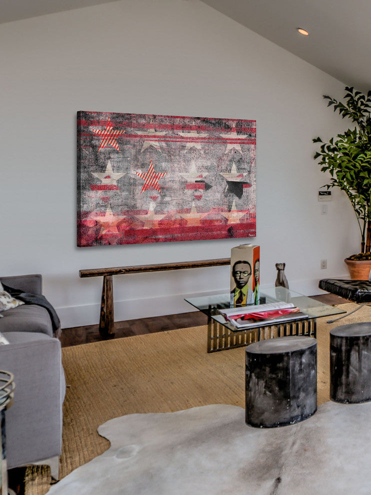 "Red Striped Stars" Print on Canvas, 24"x16"