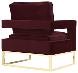 Avery Maroon Velvet Chair With Polished Gold Base