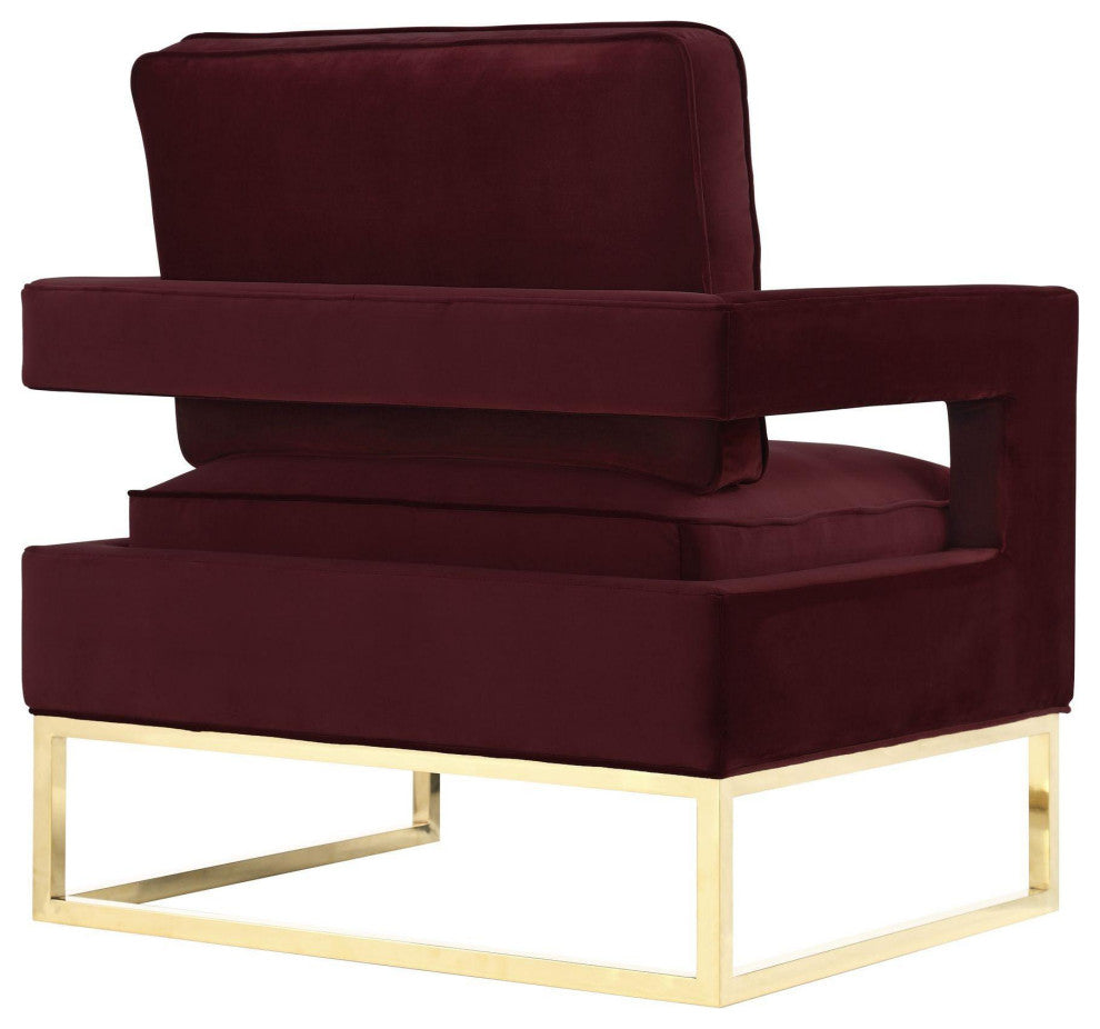 Avery Maroon Velvet Chair With Polished Gold Base