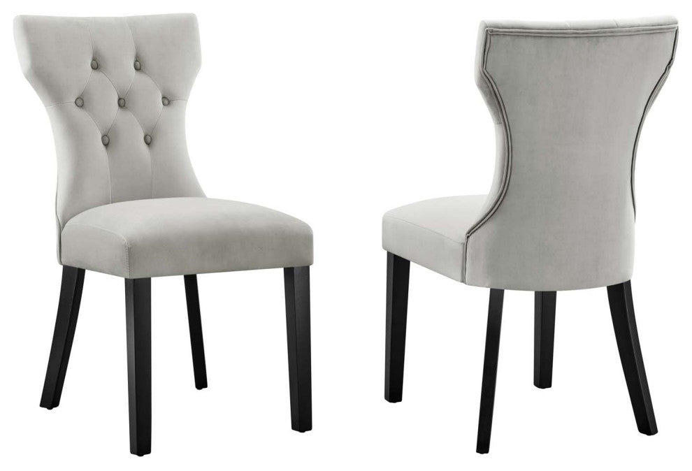Silhouette Performance Velvet Dining Chairs, Set of 2, Light Gray