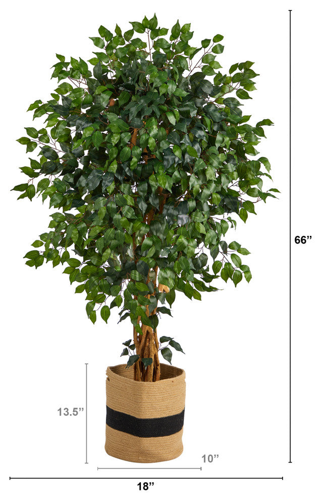 5.5' Palace Ficus Artificial Tree, Handmade Natural Cotton Planter