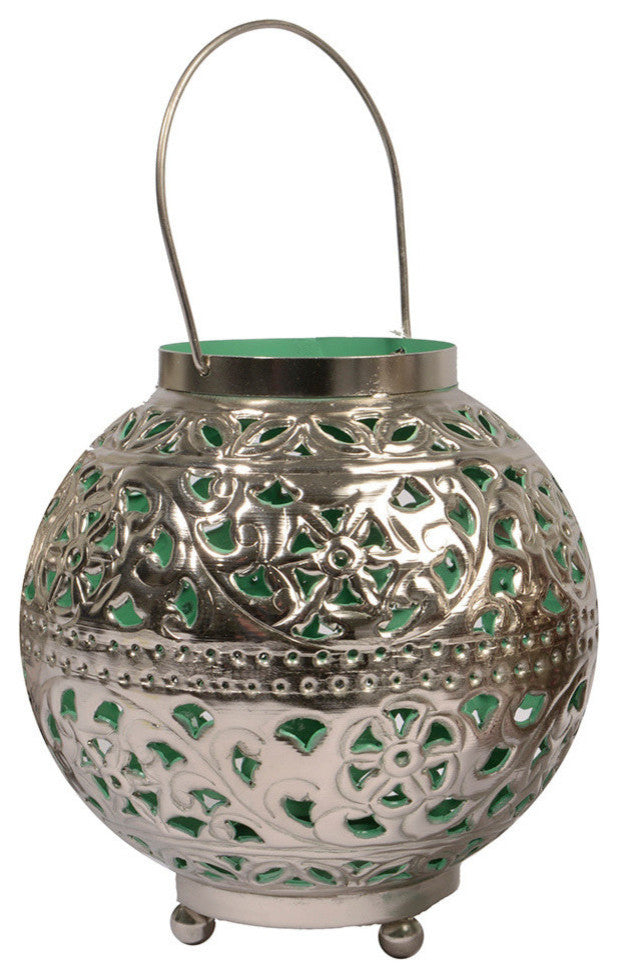 8" Tropicalia Silver and Green Cut-Out Floral Votive Candle Holder