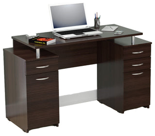 HomeRoots Espresso Finish Wood Computer Desk with Four Drawers