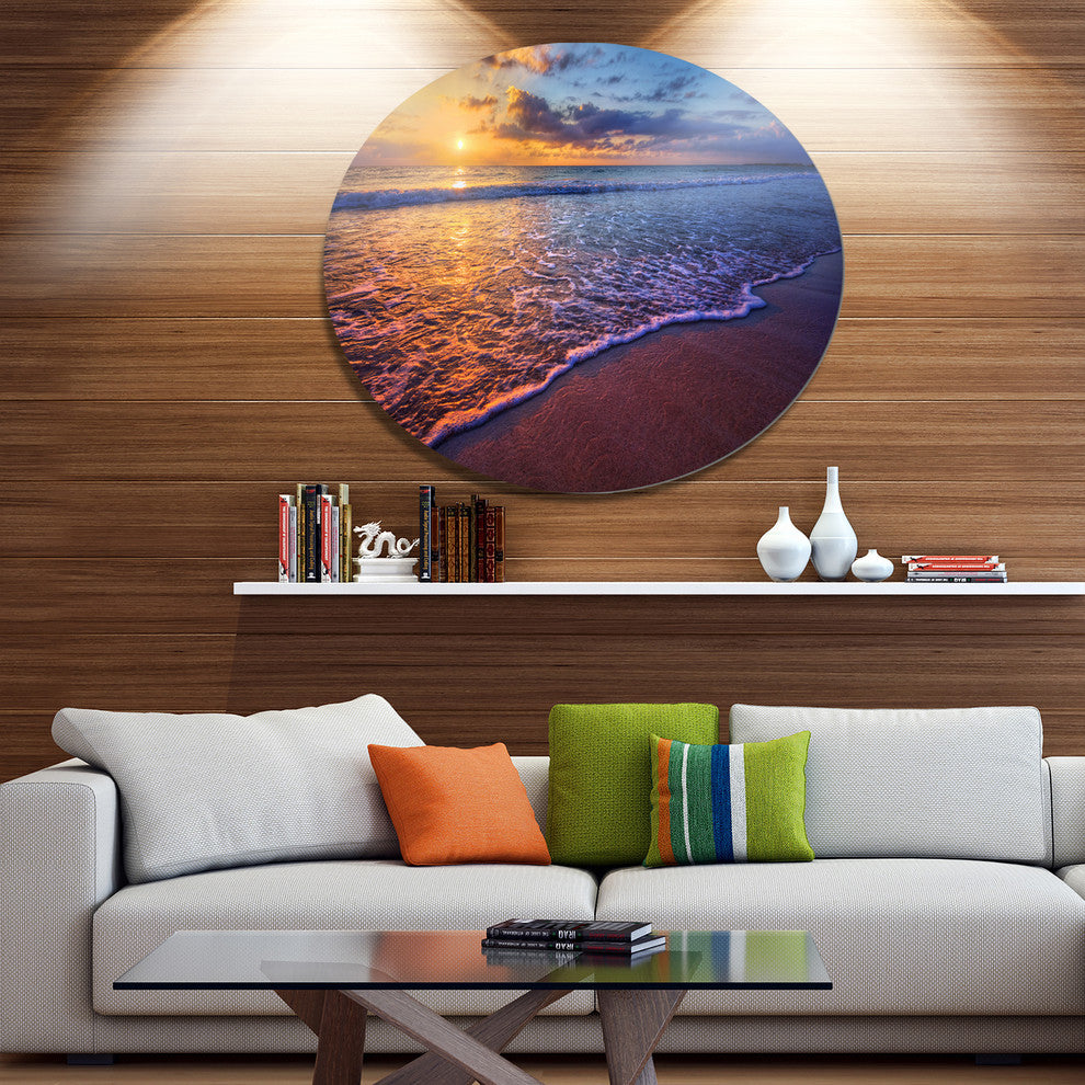 Sunset Over Blue Seashore, Seashore Round Wall Art, 36"