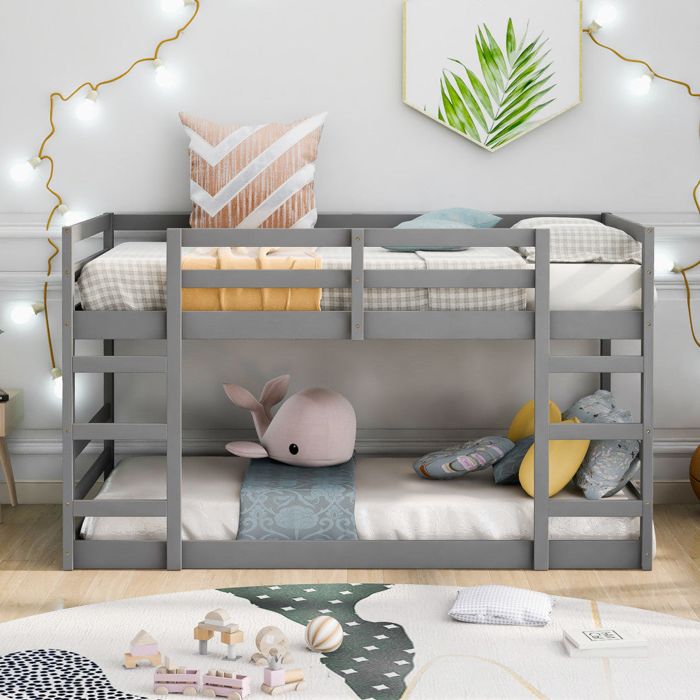 Gewnee Twin Over Twin Bunk Bed with Ladder in Gray