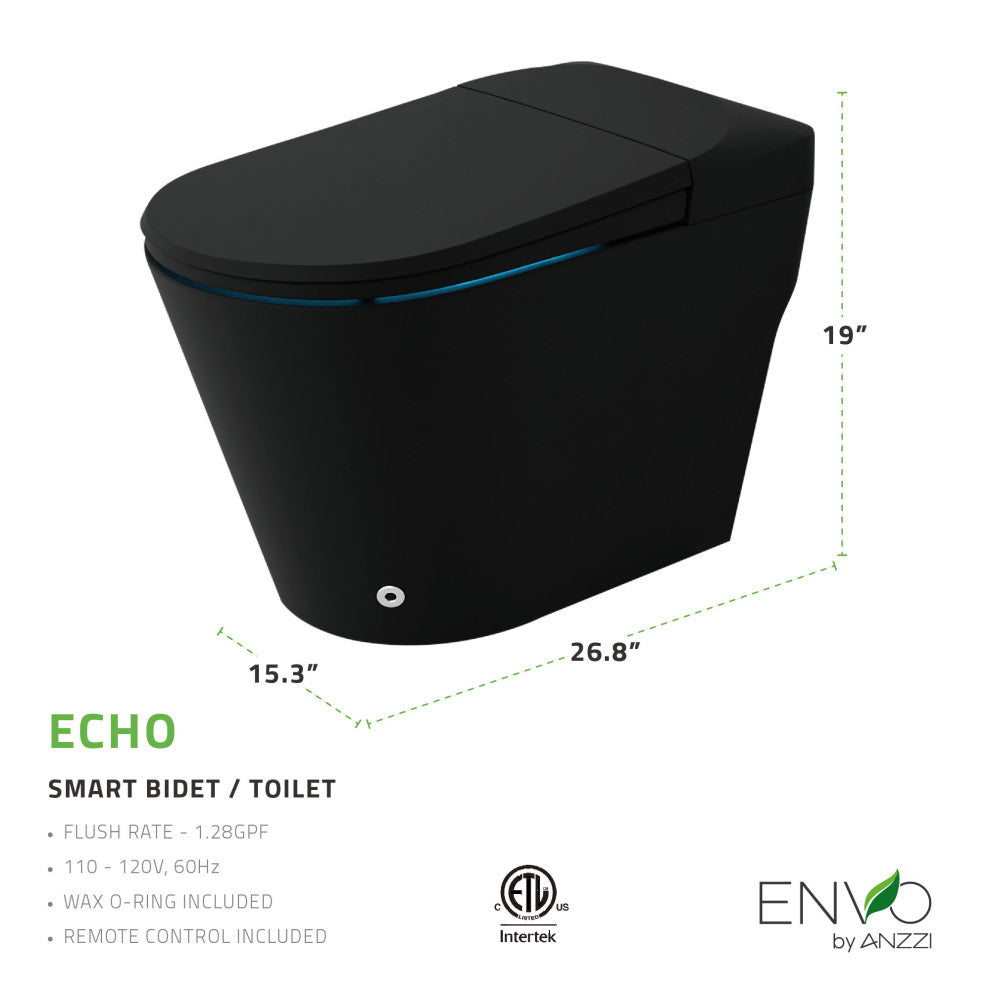 ENVO Echo Wifi Elongated Smart Toilet Bidet, Matte Black