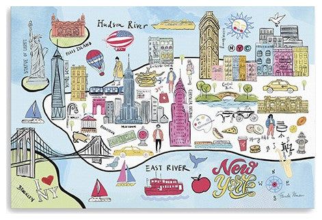 36" Fun Illustrated NYC Map Canvas Wall Art
