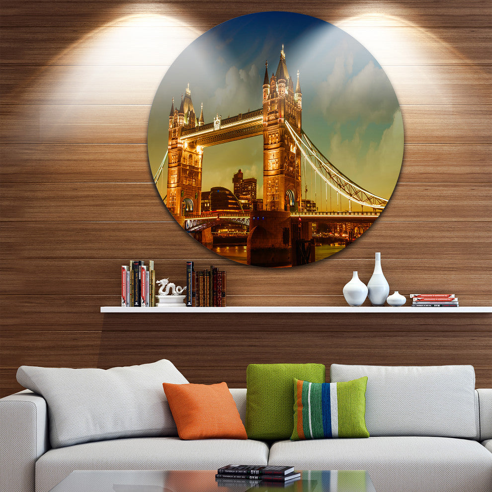 Majesty Of Tower Bridge, Cityscape Photography Disc Metal Wall Art, 36"