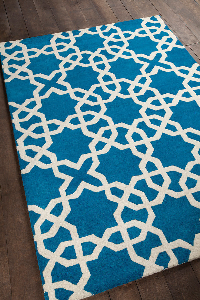 Davin Contemporary Area Rug, Blue and White, 7'x10'
