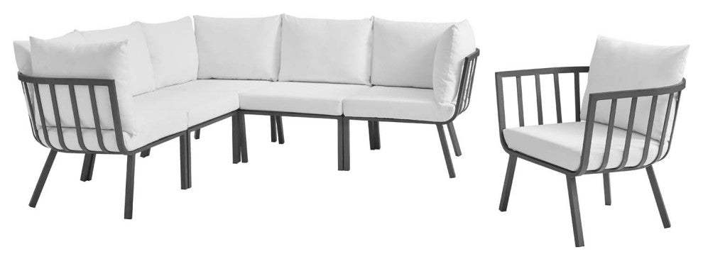 Riverside 6 Piece Outdoor Patio Aluminum Set - Gray White