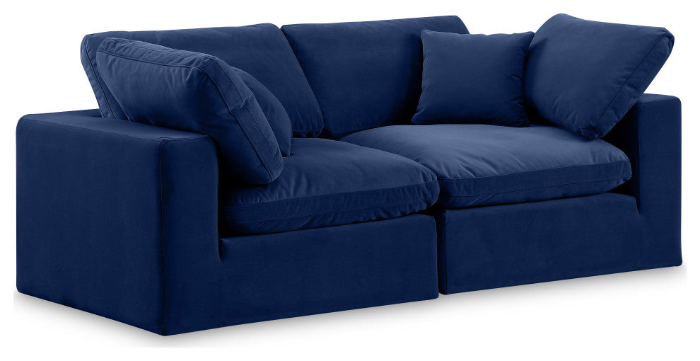Comfy Upholstered Modular Sofa, Navy, 2-Piece: 2 Corner Chair, Velvet