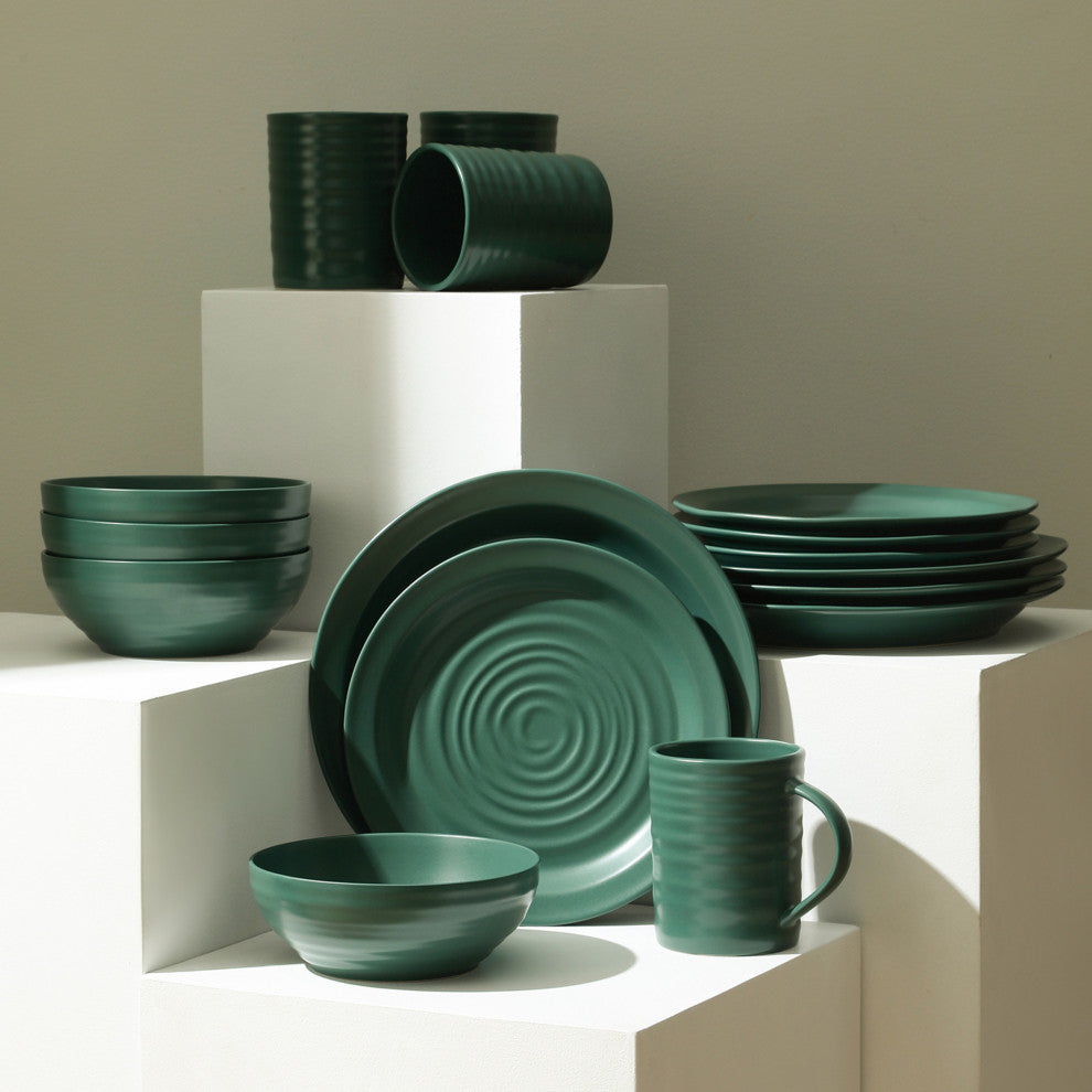 Stone Lain Orbit Stoneware 16-Piece Dinnerware Set, With Mugs, Green