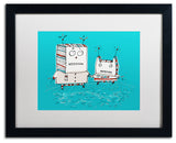 'Robots on Beach' Matted Framed Canvas Art by Carla Martell