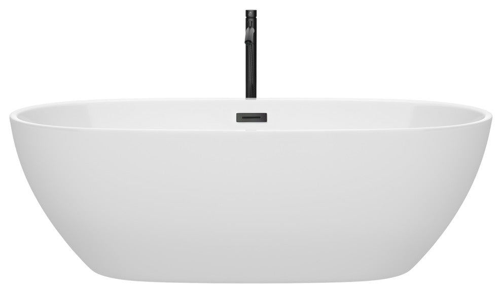 Juno Freestanding Bathtub, Matte Black Trim, 71", Faucet in Matte Black