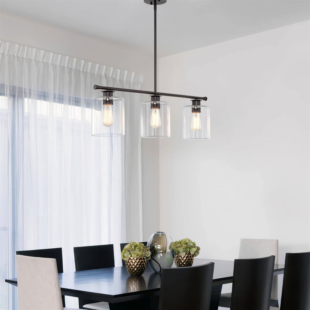 Kira Home Sloane 31" Farmhouse Island Light, Glass Cylinder Shades, Adjustable