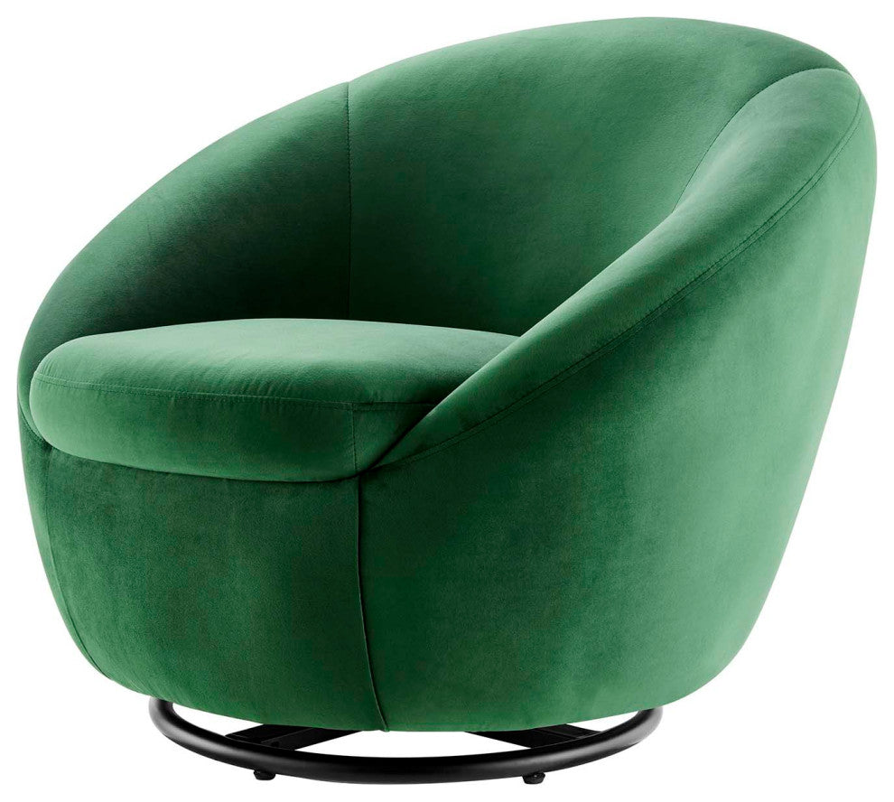 Armchair Swivel Accent Chair, Black Green, Velvet, Modern, Lounge Hospitality