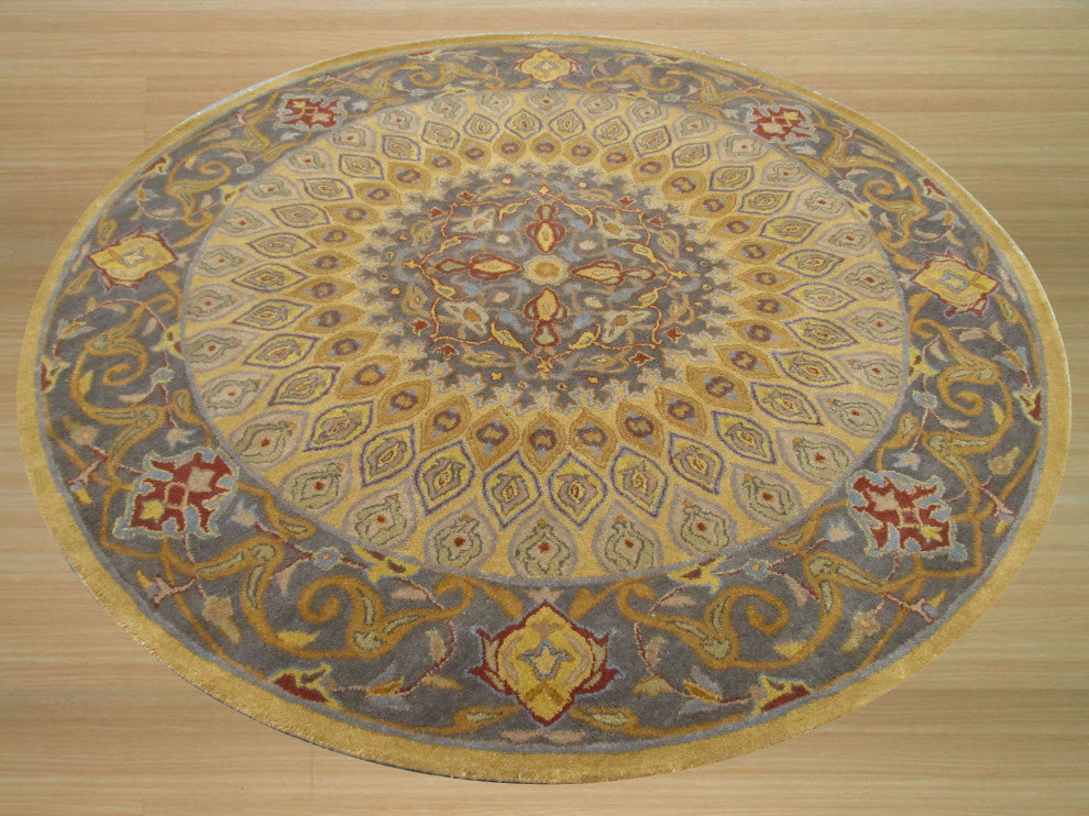 Hand-Tufted Wool Gold Traditional Oriental Gombad Rug, 6' Round