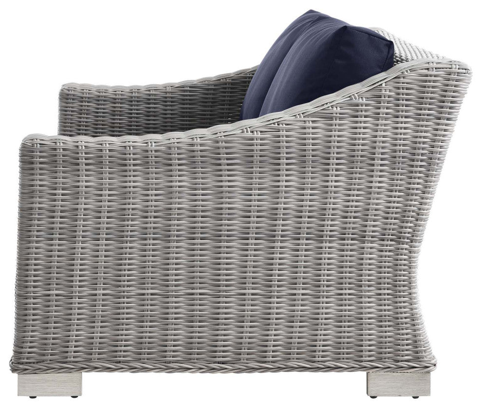 Lounge Sectional Sofa Chair Set, Rattan, Wicker, Gray Blue Navy, Outdoor