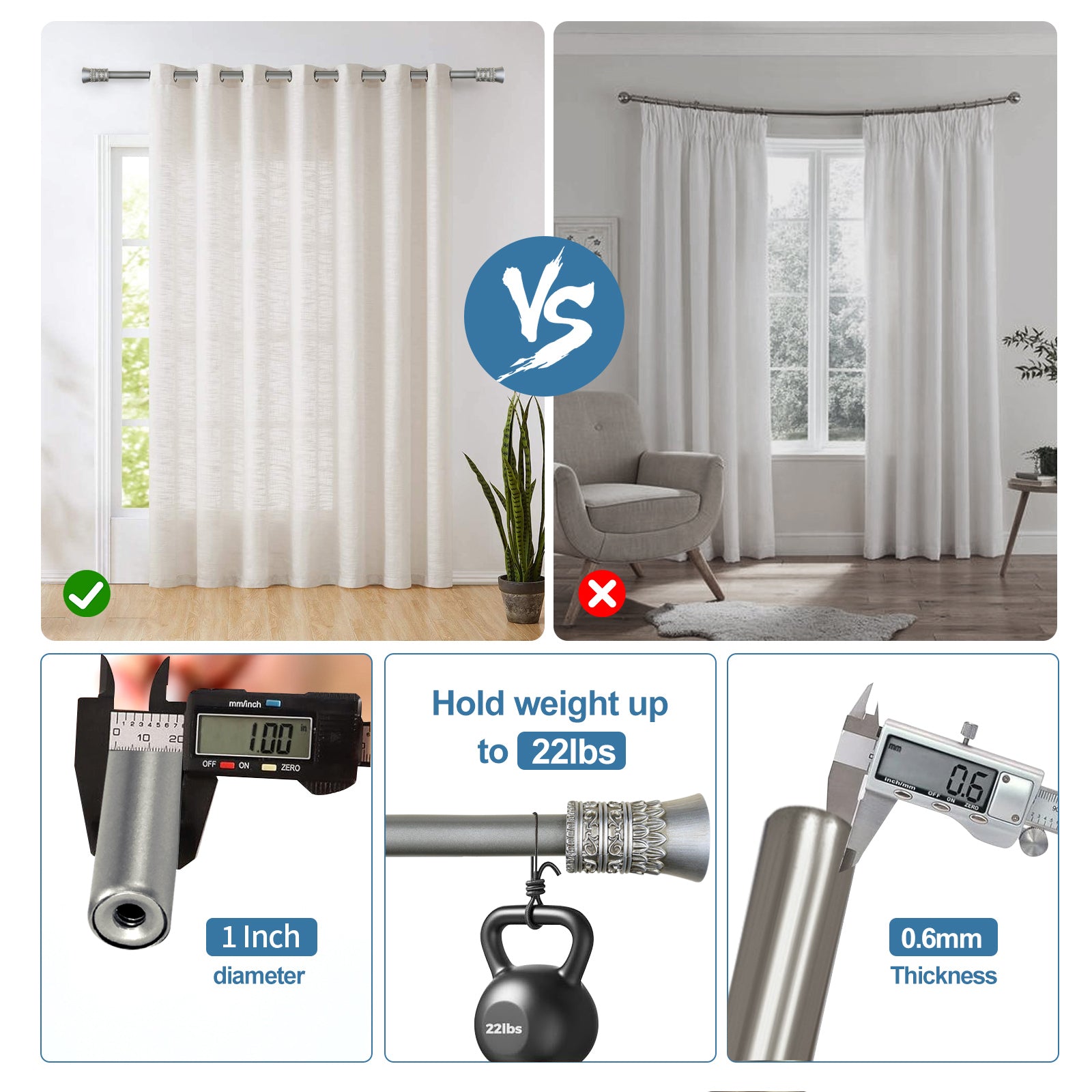 1" Diameter Tribale Curtain Rod, 84"-120", Pewter