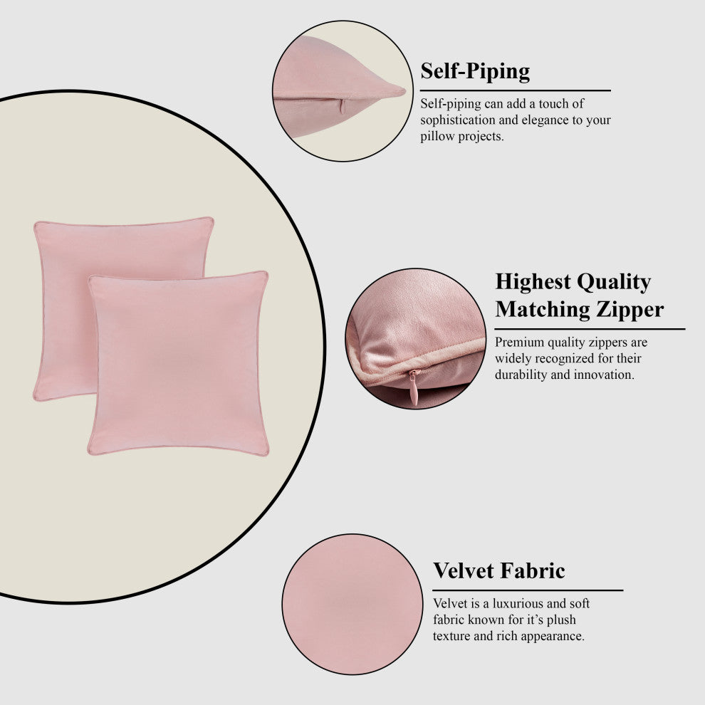 A1HC Soft Velvet Throw Pillow Covers Only, Set of 2, Pink, 24"x24"
