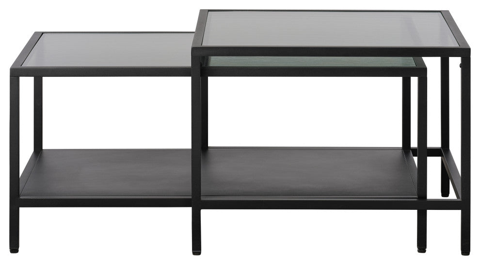 Metal and Fluted Glass Nesting Coffee Tables, Black