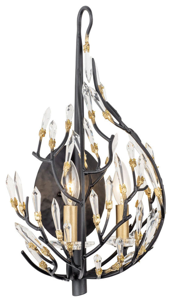 Bask 2-Lt Crystal Sconce - Matte Black/French Gold