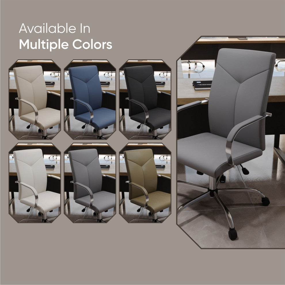 LeisureMod Sonora High-Back Adjustable Leather Conference Chair, Gray