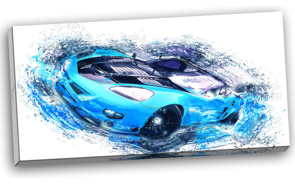 "Sky Blue and Black Sports Car" Canvas Painting