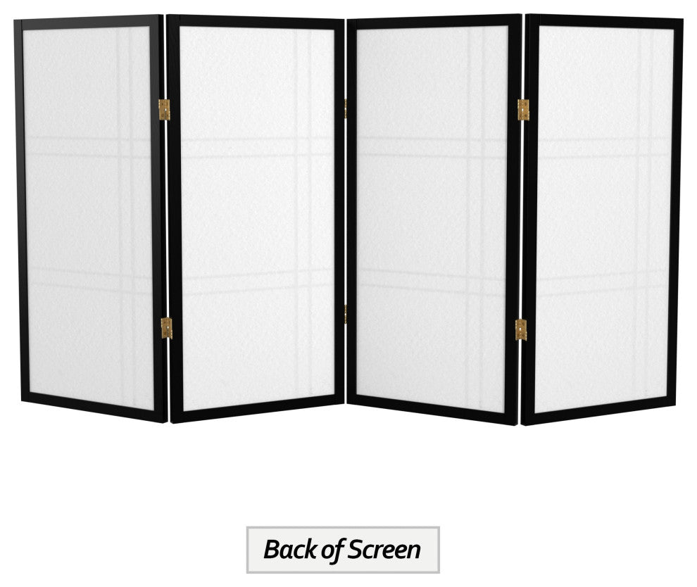 3' Tall Double Cross Shoji Screen, Black, 4 Panels