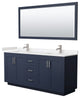 72"DBL Vanity Dark Blue, LV Carrara Cult. Top, Sinks, Nickel Trim, 70"Mirror
