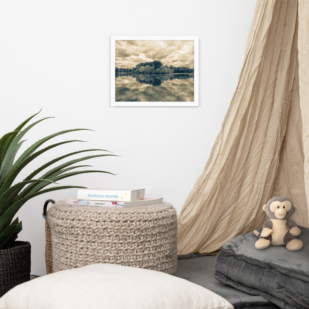 Autumn Reflections Rural Landscape Sepia Framed Photo Paper Wall Art Prints, White, 11" X 14"